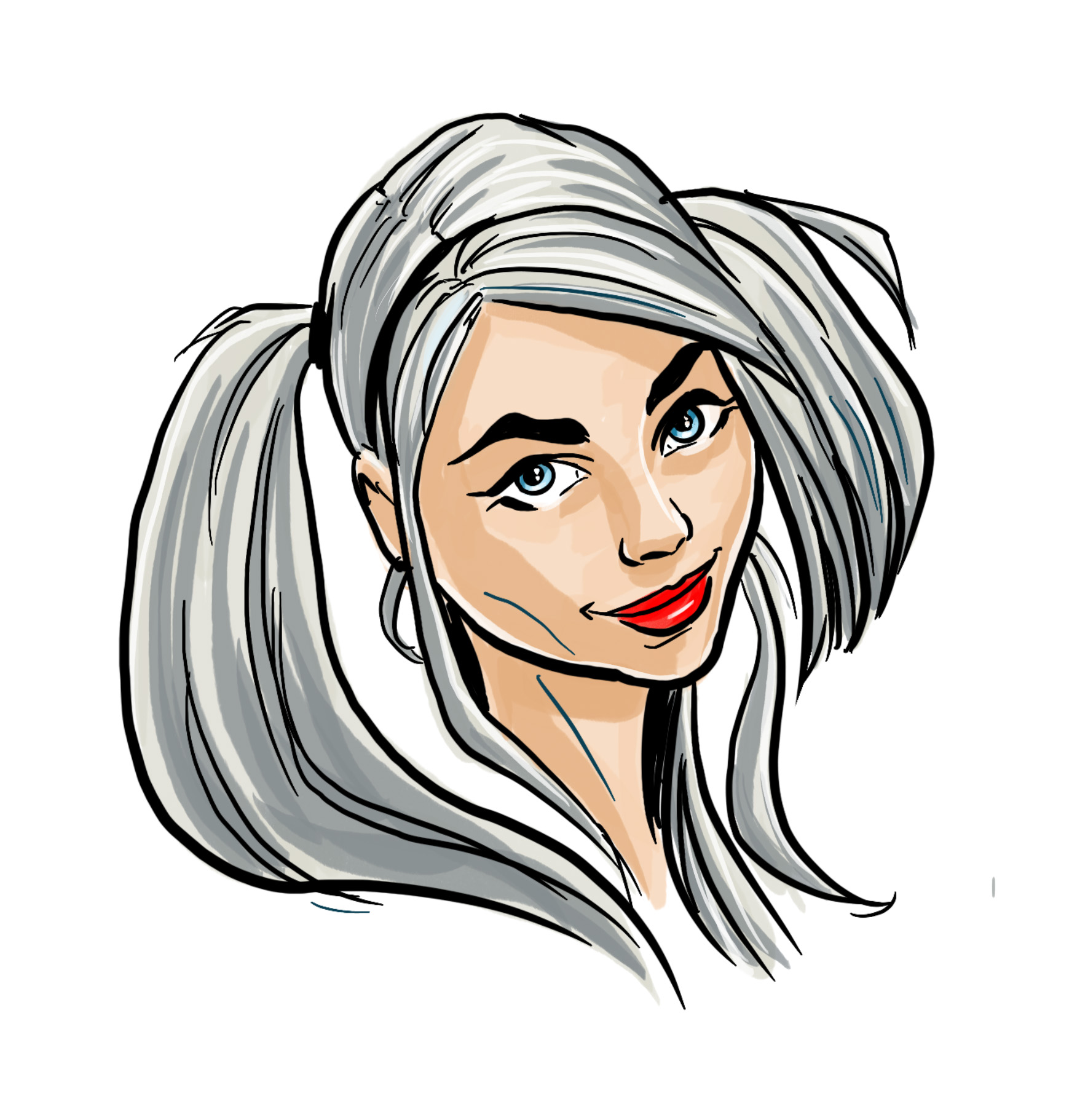Silver-haired cartoon portrait
