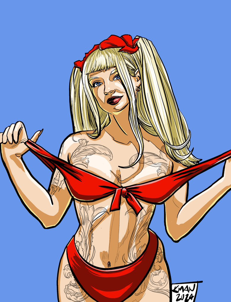 Blonde character in red swimsuit illustration