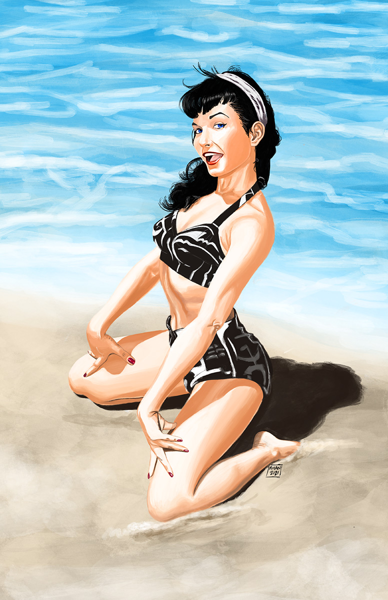 Retro beach pinup illustration