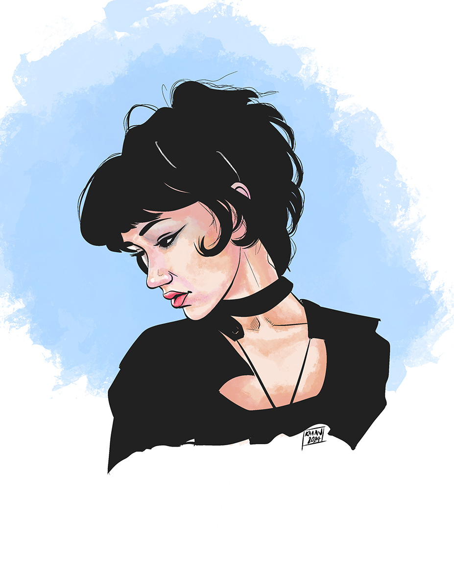 Dark-haired portrait illustration