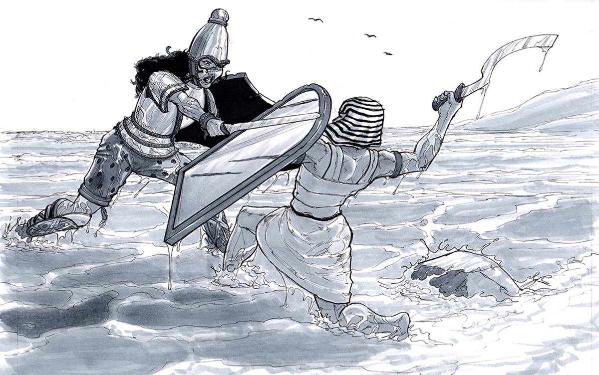 Warriors fighting in ocean surf
