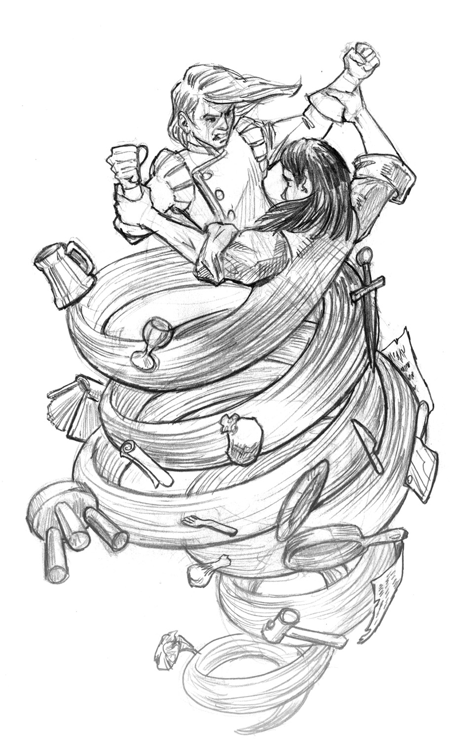 Two spirits fighting in a whirlwind
